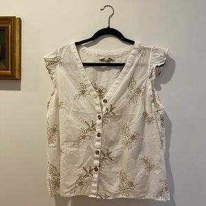 Loft White Linen Button Down with Floral
